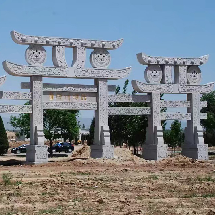 加工定制三門五樓石雕牌坊 景區(qū)寺廟入口石牌坊 大理石牌坊
