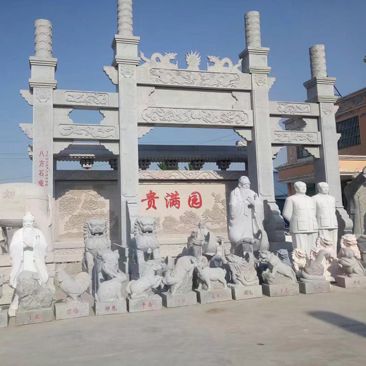 加工定制三門五樓石雕牌坊 景區(qū)寺廟入口石牌坊 大理石牌坊