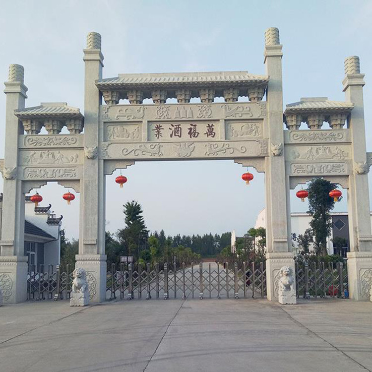 加工定制三門五樓石雕牌坊 景區(qū)寺廟入口石牌坊 大理石牌坊